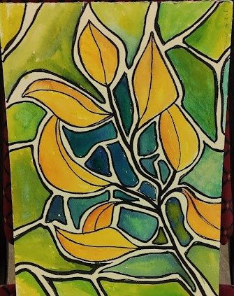 Keith, abstract leaves, acrylics & felt tip pens.